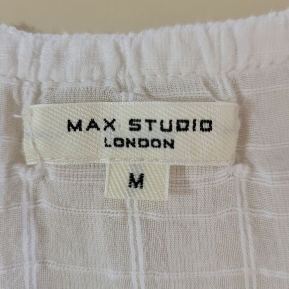 Max Studio Women's White Top with Lace Insert Balloon Sleeves - Picture 2 of 15